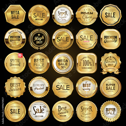 Mega collection of gold badges and labels retro design