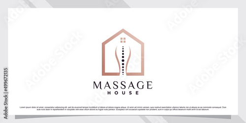 Massage and house logo design template with line art style