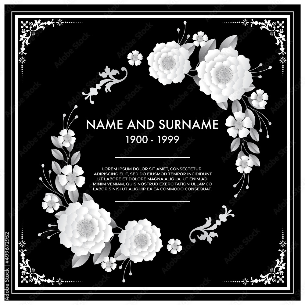 Memorial &amp; Funeral Card Templates with flowers paper cut Stock Vector ...