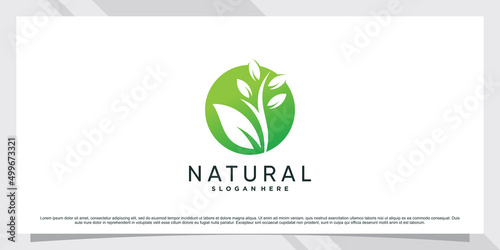 Natural leaf logo design with negative space and circle concept
