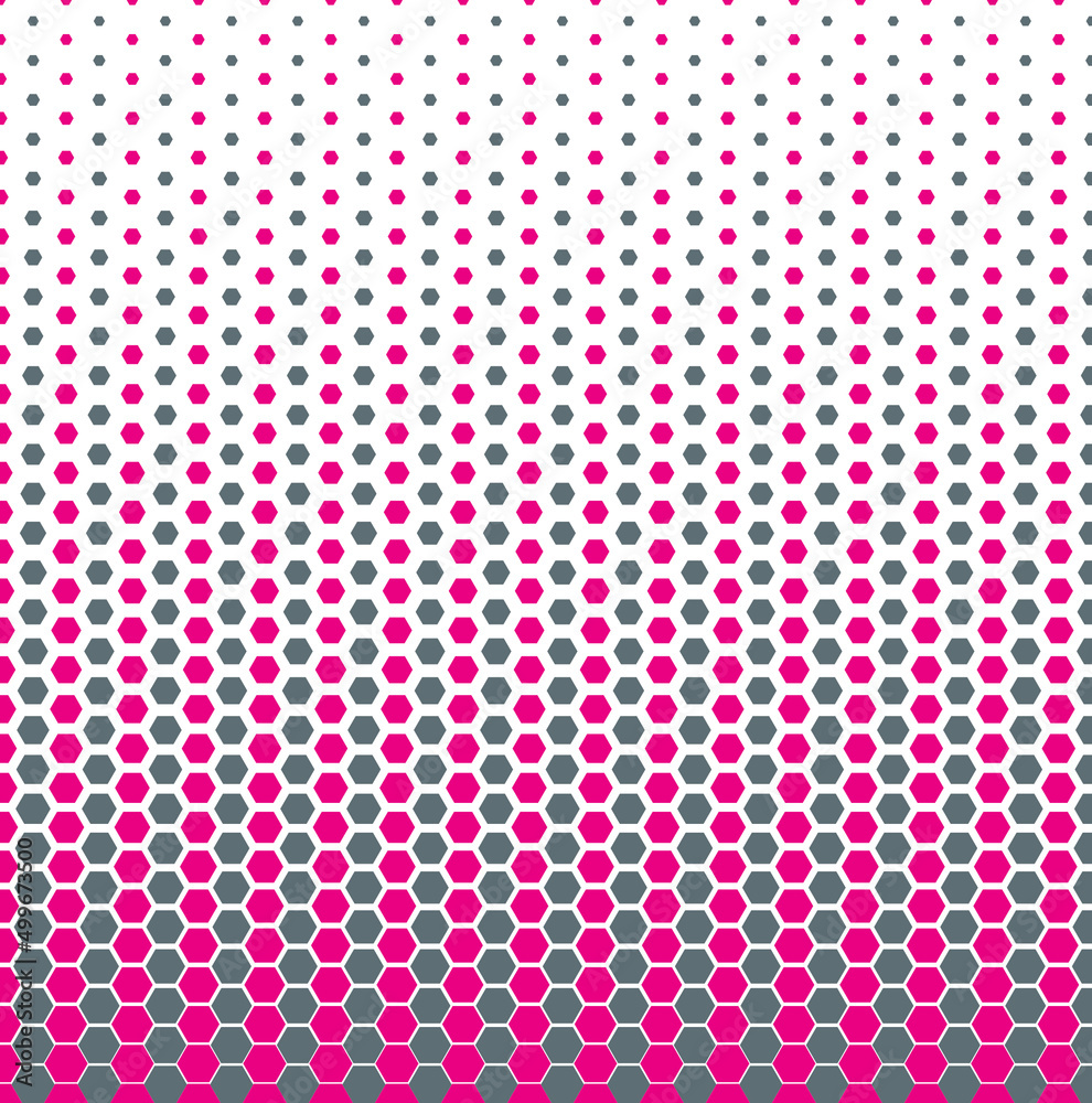 Pink and grey hexagon halftone pattern on white background. Linear halftone backdrop. Isolated vector illustration on white background. Pink and grey hexagon halftone pattern on white background. Linear halftone backdrop. Isolated vector illustration on white background.