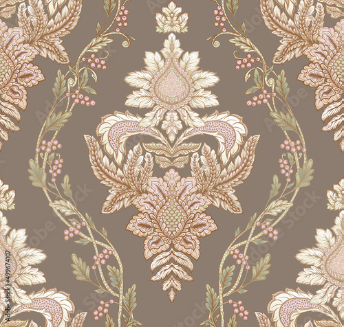 Classical luxury old fashioned damask ornament, royal victorian floral baroque. Seamless pattern, background. Vector illustration.