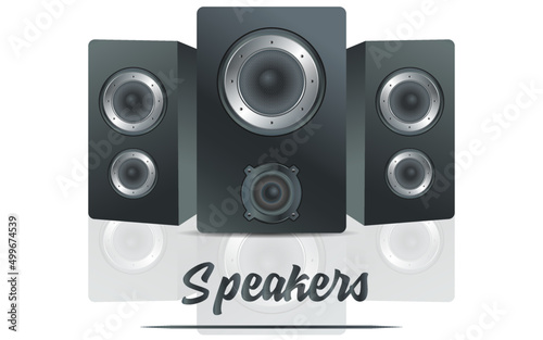Realistic 3d speakers isolated on white background
