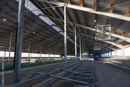 Construction of a large barn on the farm. Modern barn for dairy cows