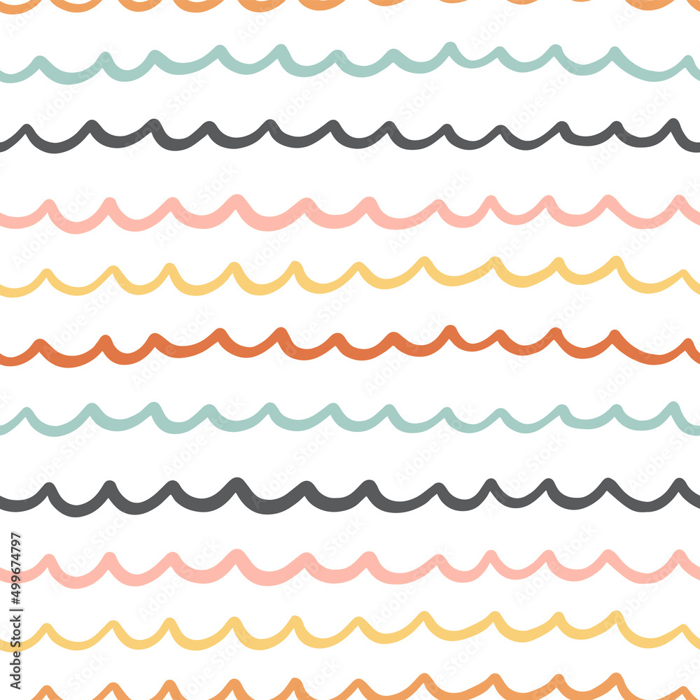 Childish seamless pattern with colorful waves.