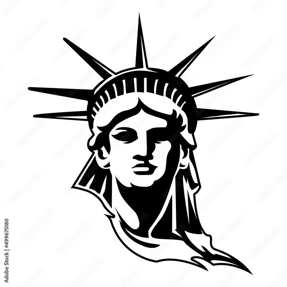 Liberty Statue Face American Landmark High Contrast. High quality vector
