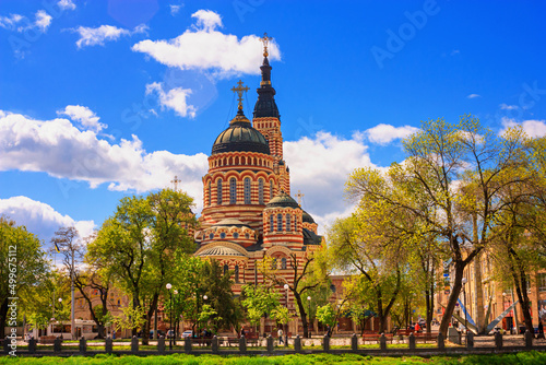 Vászonkép Cityscape - view of The Annunciation Cathedral, the pentacupolar Neo-Byzantine s