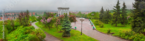 Panoramic view of the White Rotunda Building and the city of Poltava, banner, panorama. City of Poltava, Ukraine photo