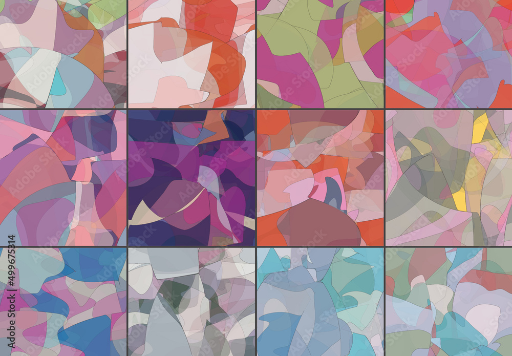 Seamless Pattern Set with Transparent Random Overlapping Wavy Shapes ...