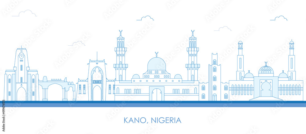 Outline Skyline panorama of city of Kano, Nigeria - vector illustration