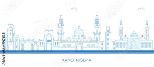 Outline Skyline panorama of city of Kano, Nigeria - vector illustration