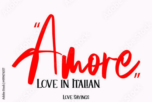 Amore Calligraphy Text Love Saying on Light Pink Background