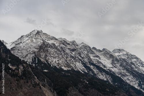 Snow covered alps at the San Bernardino pass in Switzerland