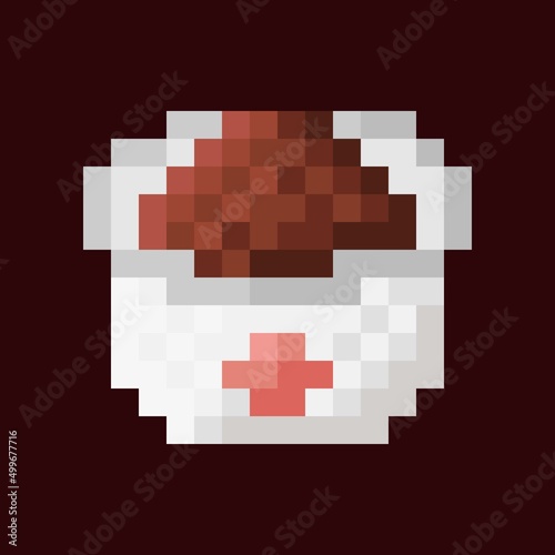 Chocolate ice cream cup pixel art. Vector illustration.