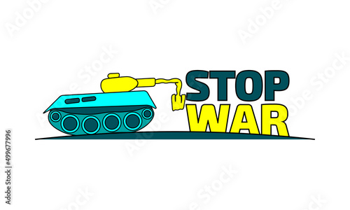 Ukraine and Russia War. Stop the War. Broken tank Illustration.
