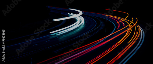 lights of cars with night. long exposure, light lines