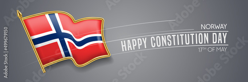 Norway constitution day vector banner, greeting card.