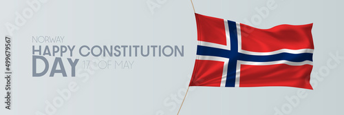 Norway constitution day vector banner, greeting card.