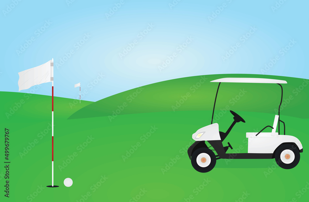 Obraz premium Golf scene with flag and ball. vector