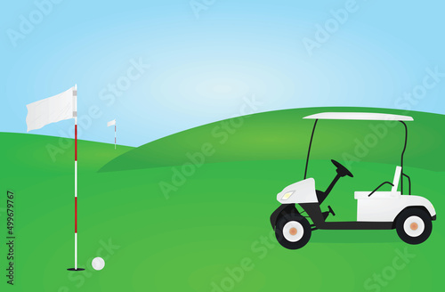 Golf scene with flag and ball. vector