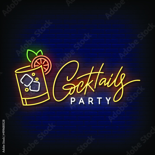 Cocktail Party Neon Signs Style Text Vector