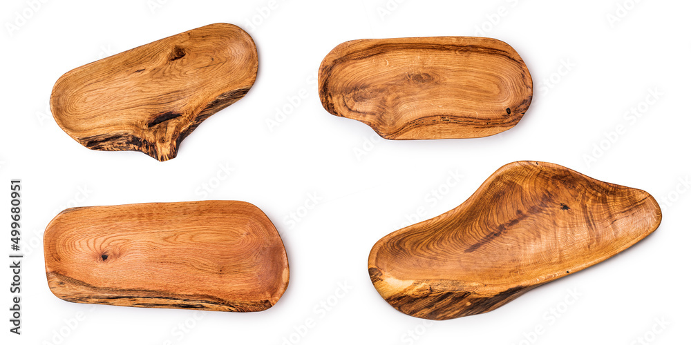 Hand carved bowls on a white isolated background. Oak wood. Irregular shape. A set of bowls. Hand carved bowls on a white isolated background. Oak wood. Irregular shape. A set of bowls.