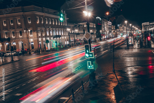 Foto timelapse transport traffic Nevsky Prospect night photo road
