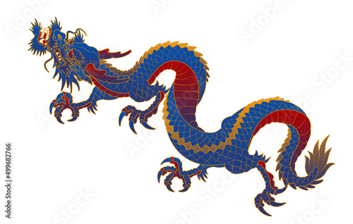 Oriental painting dragon illustration tattoo transfer line side ascending logn gold © pil