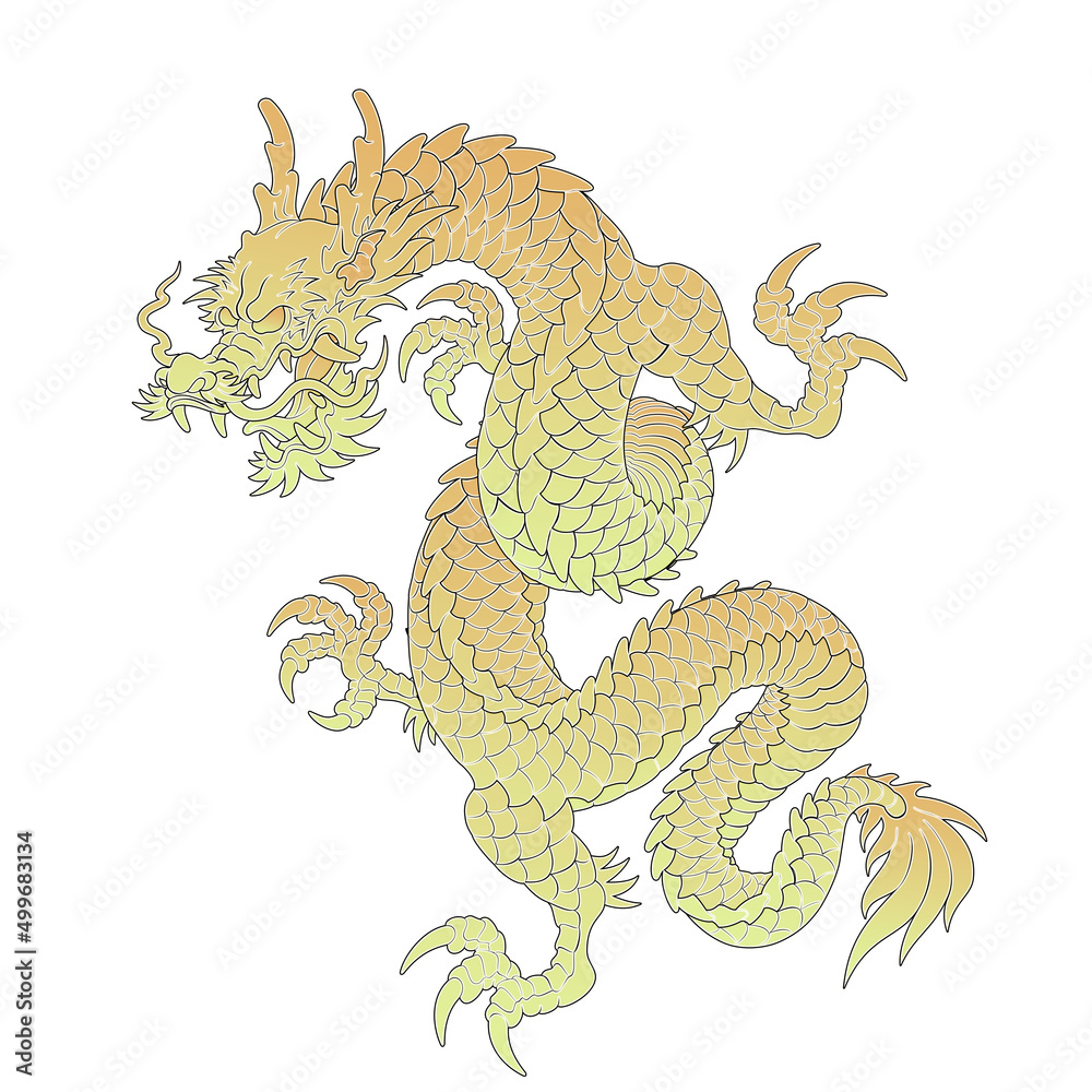 Fototapeta premium Oriental Dragon Korean Traditional Style Linework Tattoo Design long 건대타투 용문신 타투도안