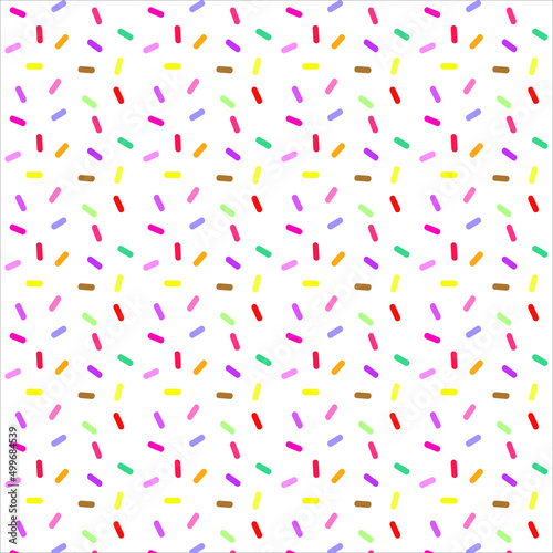 Colorful donut glaze with sprinkles. Sweet candy on white chocolate background. Seamless pattern. Vector illustration