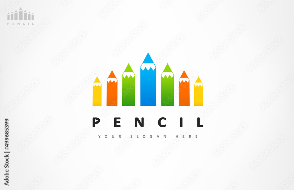 Colored pencils logo. Stationery design. Education vector.