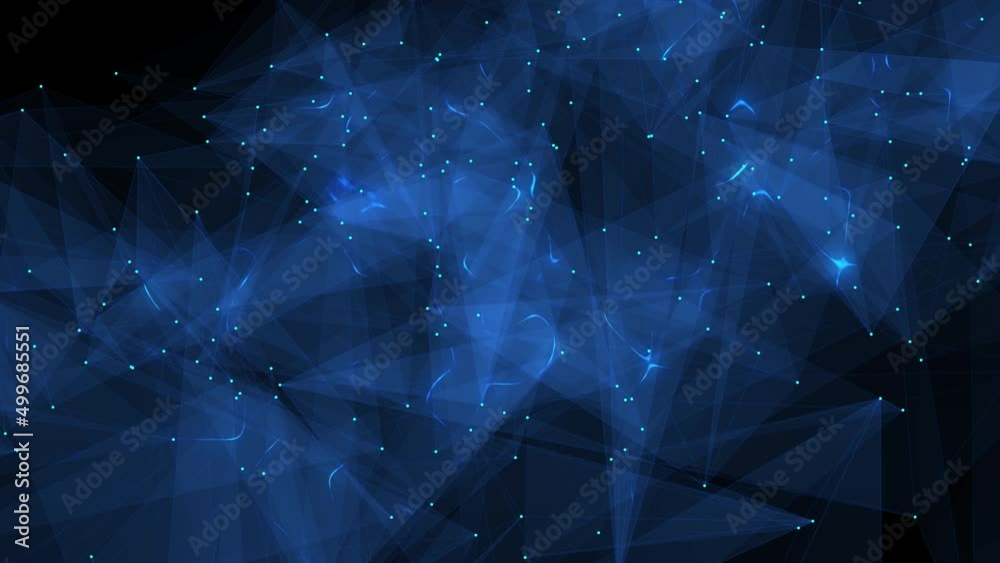 Blue plexus digital structure intelligence mesh animation background with electric effect