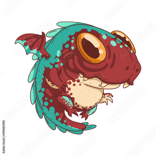 Funny Little Dragon, isolated vector illustration. Frolic flying baby dragon. Smiley Fairytale Creature. Cute mythic animal. A children's book character. A toy concept. A mascot creature. A weird pet.