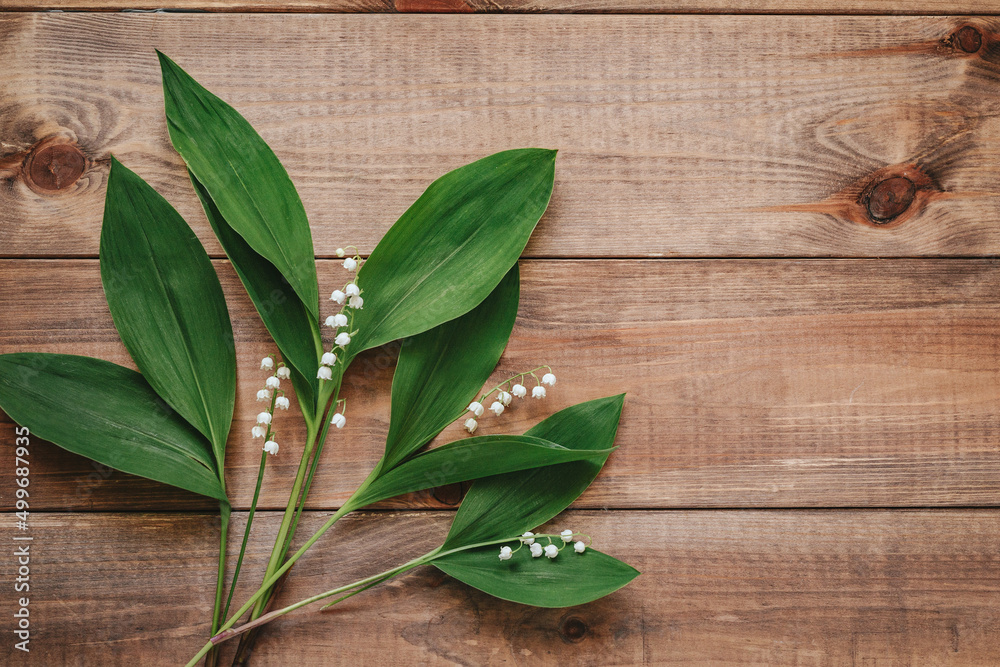 Lilies of the valley on wooden backgrond Lilies of the valley on wooden backgrond
