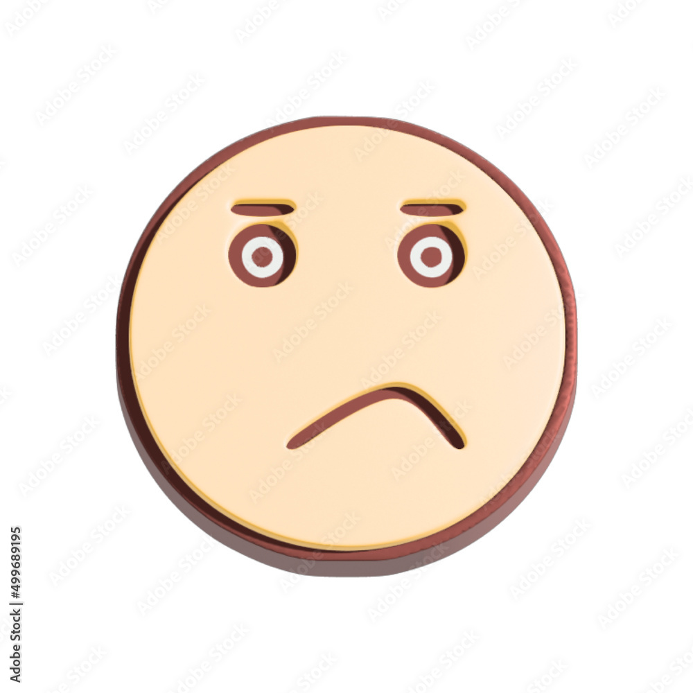 Fototapeta premium Sad face 3d illustration. Cartoon character isolated on white background.