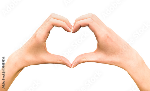 hands show the shape of a heart, on a white isolated background