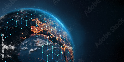 Fototapeta Naklejka Na Ścianę i Meble -  Communication technology for internet business. Global world network and telecommunication on earth. Elements of this image furnished by NASA