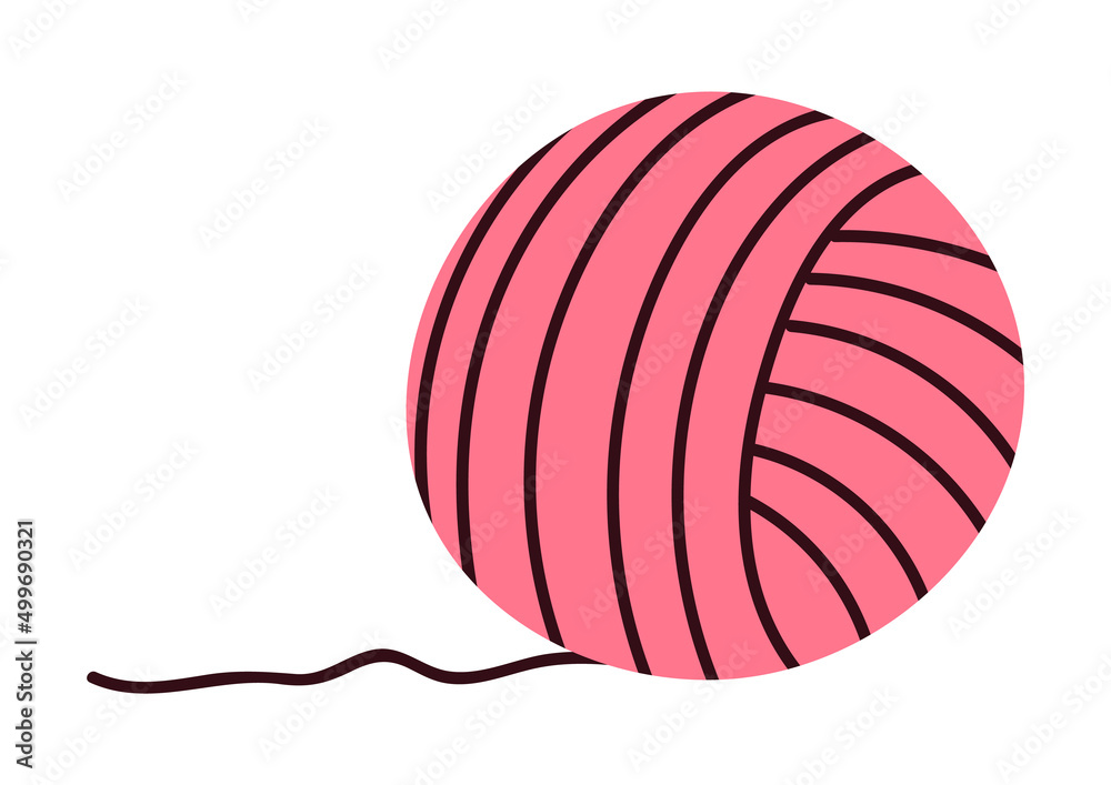 Ball of pink wool for knitting. Element for design in cartoon style. Vector illustration isolated on white background. Ball of pink wool for knitting. Element for design in cartoon style. Vector illustration isolated on white background.