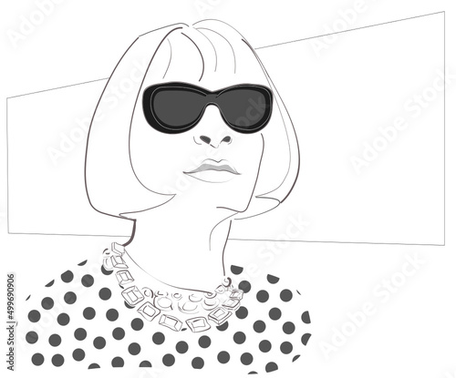 Illustration of a woman wearing glasses and jewels photo