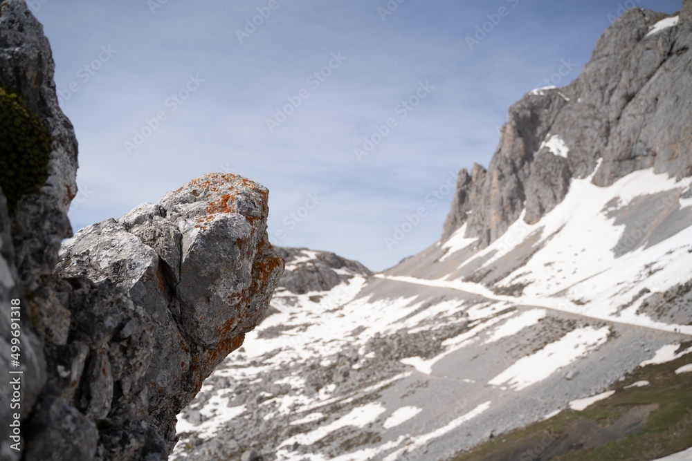 mountain landscape in winter in Picos de Europa National Park, Spain