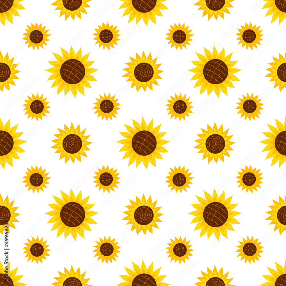 Sunflowers, seamless pattern. Vector isolated on a white background. Sunflowers, seamless pattern. Vector isolated on a white background.