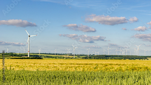 Windpark in an agricultural area in the middle of Germany, North Rhine-Westphalia near Bad Wuennenberg