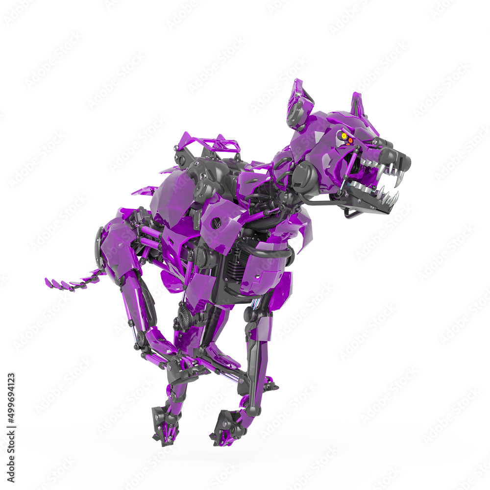 cyber dog is running in white background side view cyber dog is running in white background side view