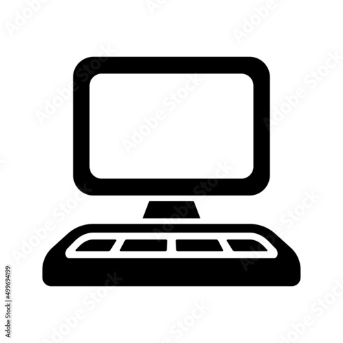 Computer icon. Monitor and keyboard. Black silhouette. Front view. Vector simple flat graphic illustration. Isolated object on a white background. Isolate.