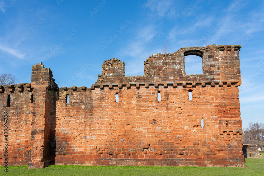 Penrith Castle on a beautiful spring day with blue skies behind. 