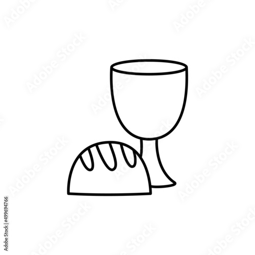 Holy Christian communion vector line icon. Goblet and bread linear style sign for mobile concept and web design. Bread and wine cup outline graphic
