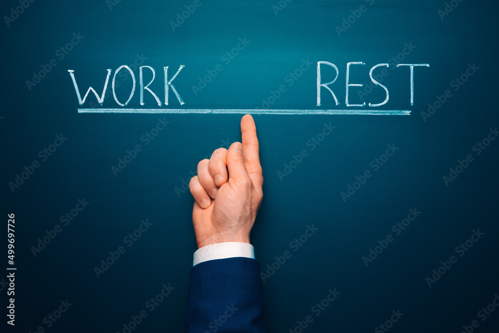 Work rest balance concept. Businessmen balanced work and rest. Harmony and balance idea words Work rest balance concept. Businessmen balanced work and rest. Harmony and balance idea words