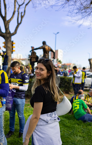 Fenerbahce supporter woman in Kadıköy  before match.