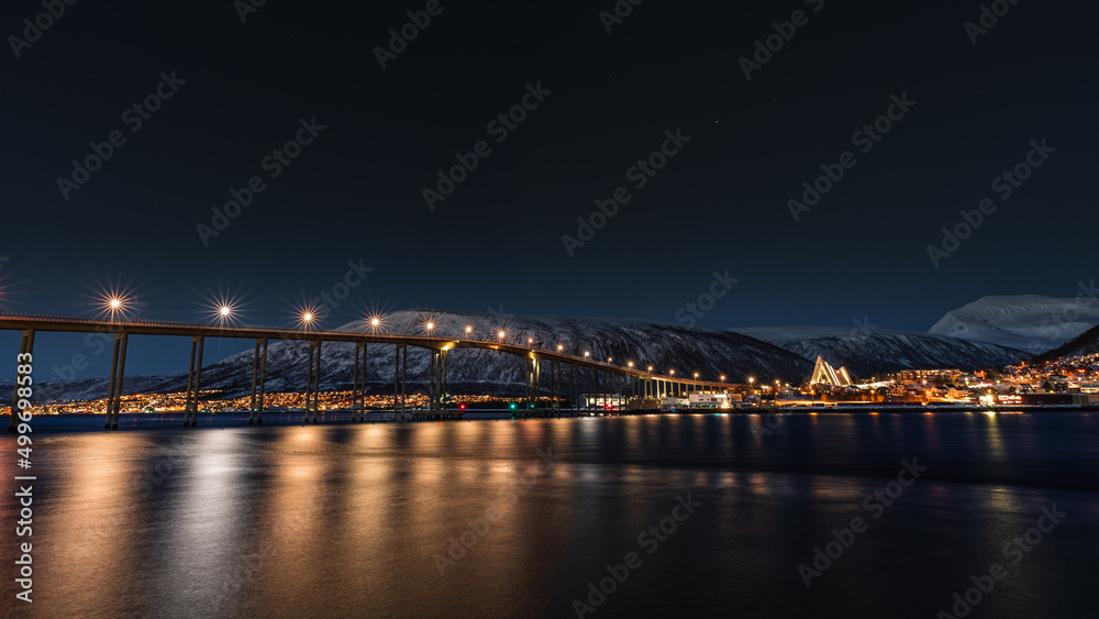 night bridge in cityscape