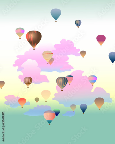 Vector image, festival of balloons on the background of a romantic sky
